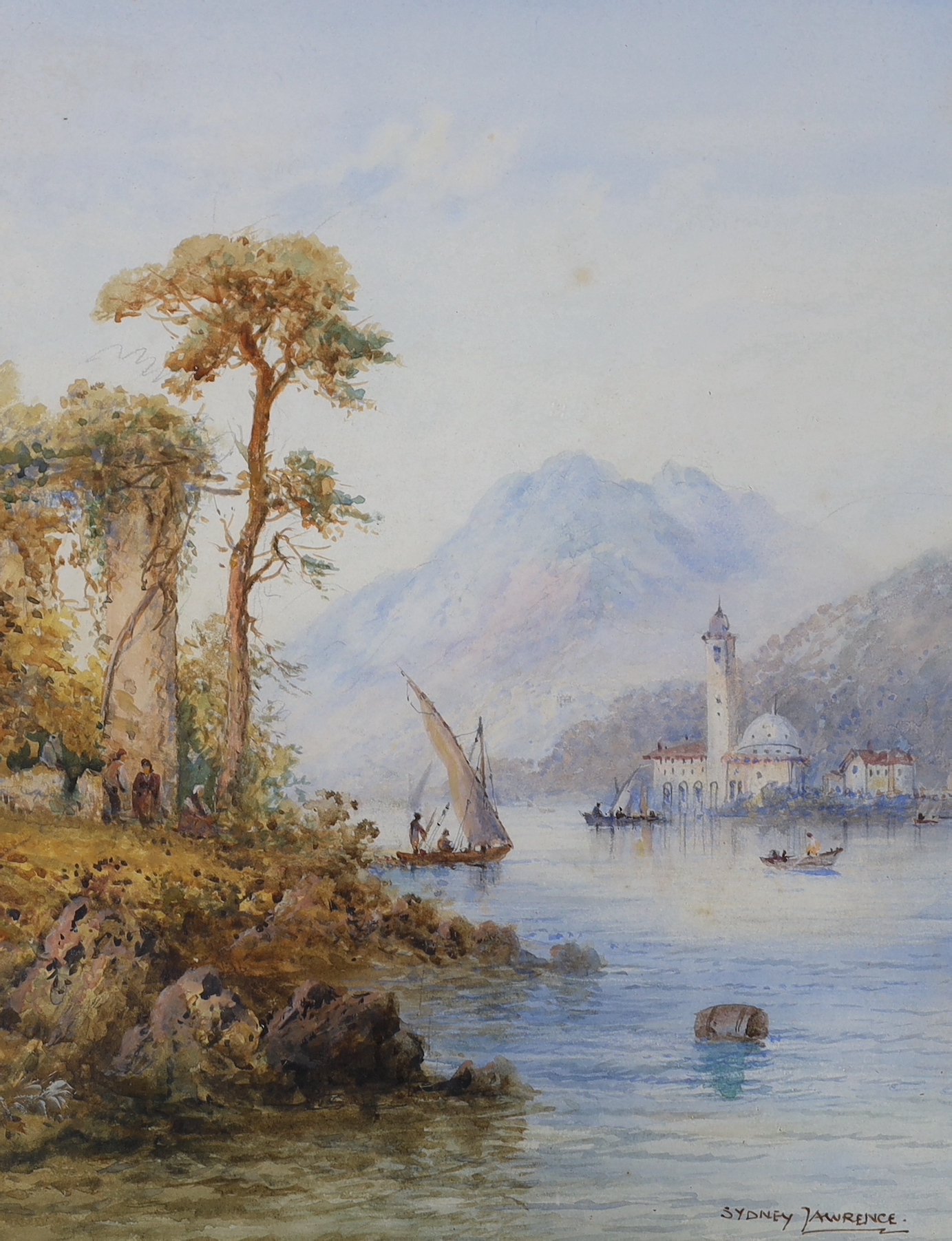 Sydney Lawrence (1858-1940), pair of watercolours, Italian mountainous lakeside scenes, signed, 40 x 31cm